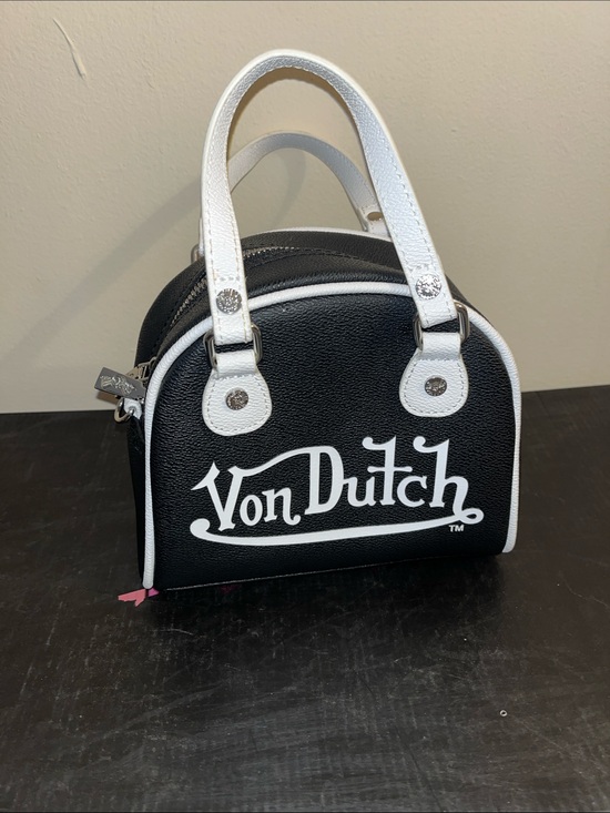 Von Dutch Handbags - Von Dutch Black and White Logo Mini Satchel